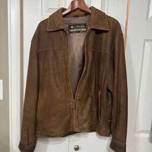 Columbia Vintag Distressed Suede Leather Lined Bomber Jacket Men M Brown Zip Y2K